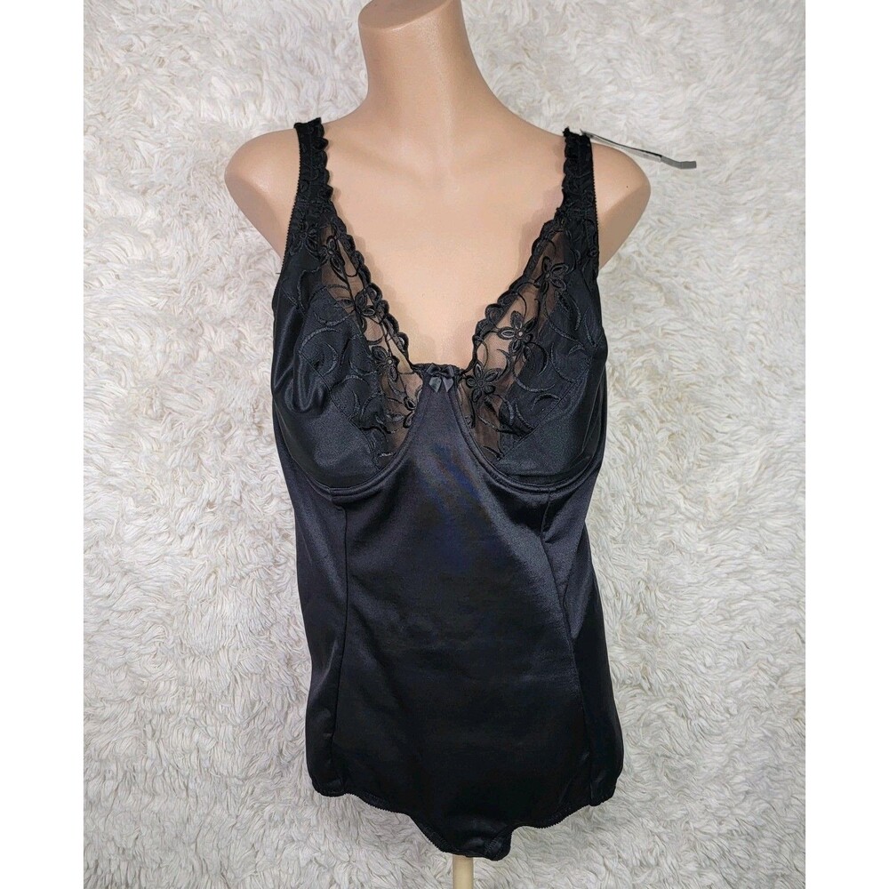 Vtg Va Bien Bodysuit Size 48C Body Shaper Wired Lift & Support Black Girdle V